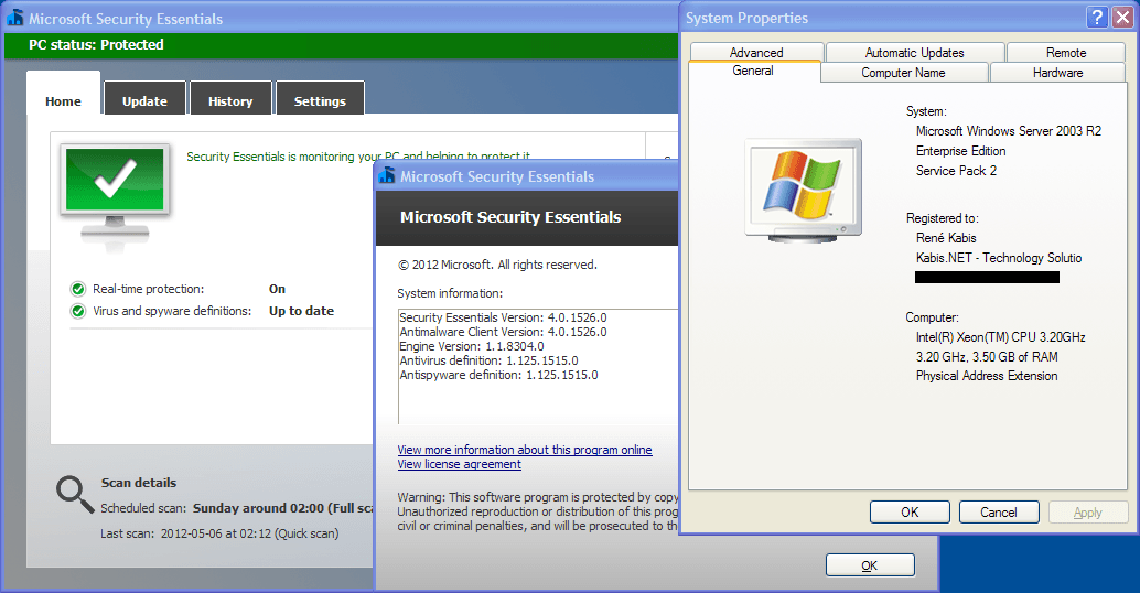 Microsoft Security Essentials for Pickup Truck's Window Server 2003